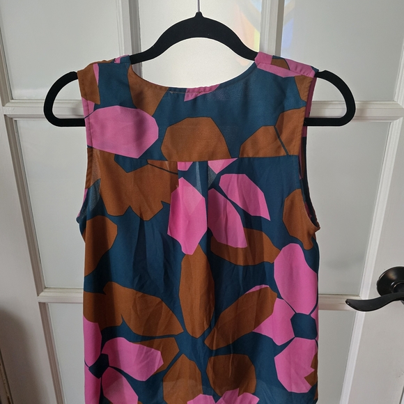 Alison Joy VIVI Sleeveless Pink and Brown Tie Front Blouse - Picture 2 of 4